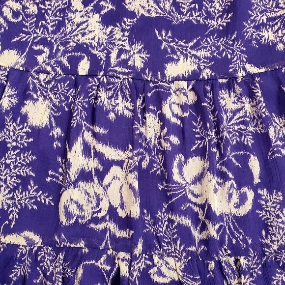 ba&sh Womens Uria Midi Skirt Small Violet Floral A-Line Tiered Lined Pur… - Picture 12 of 16